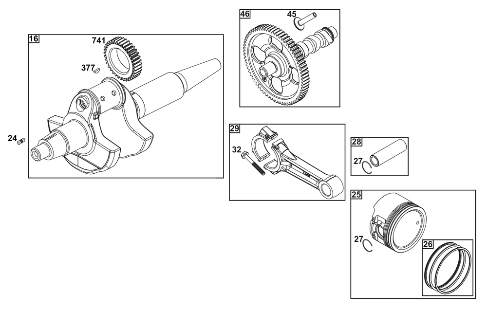 Crankshaft Group Diagram and Parts List for 613377-0001-E1  Briggs and Stratton Engine